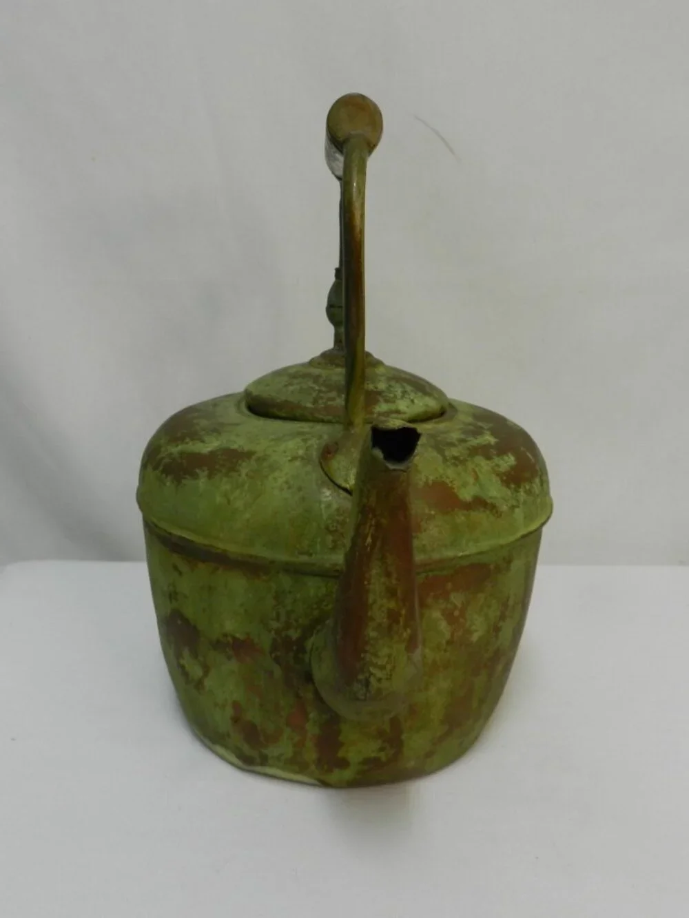 Antique Vintage Copper Tea Kettle Goose neck Spout green patina Handle 12